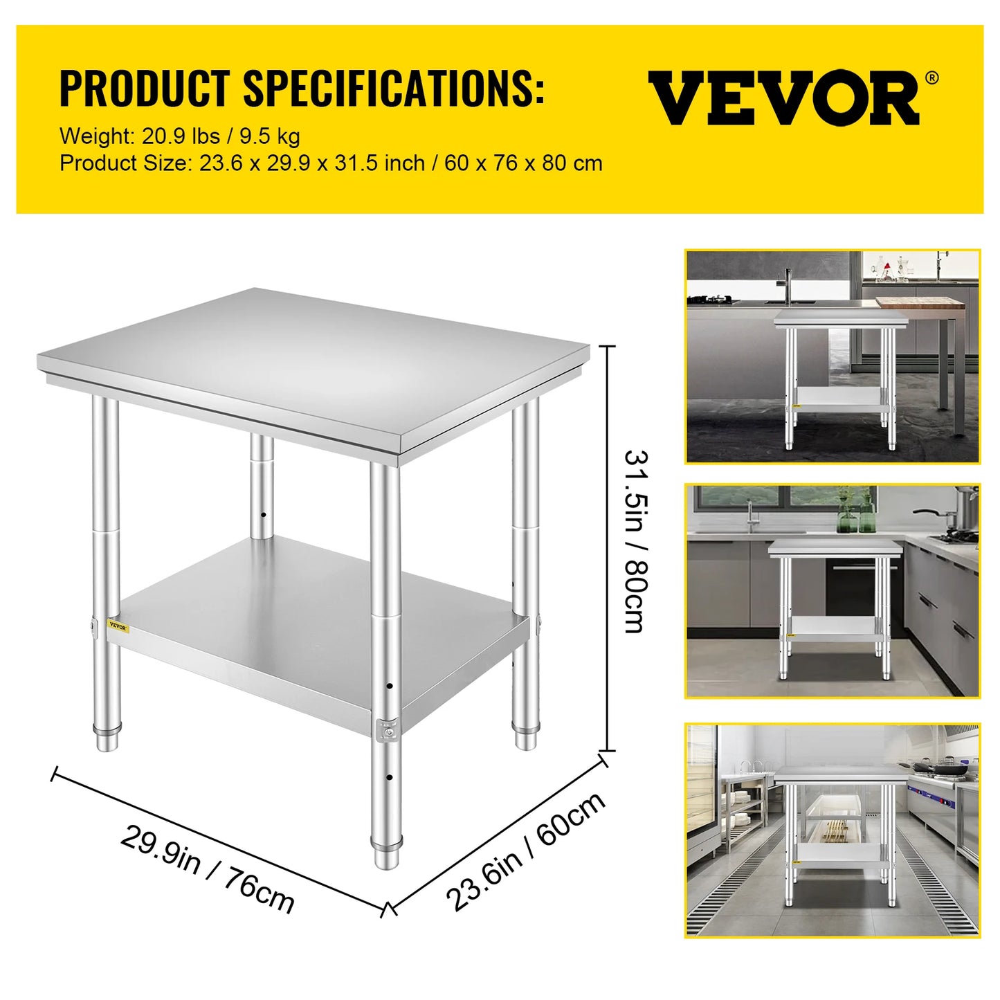 SucceBuy Stainless Steel Kitchen Work Bench With Undershelf