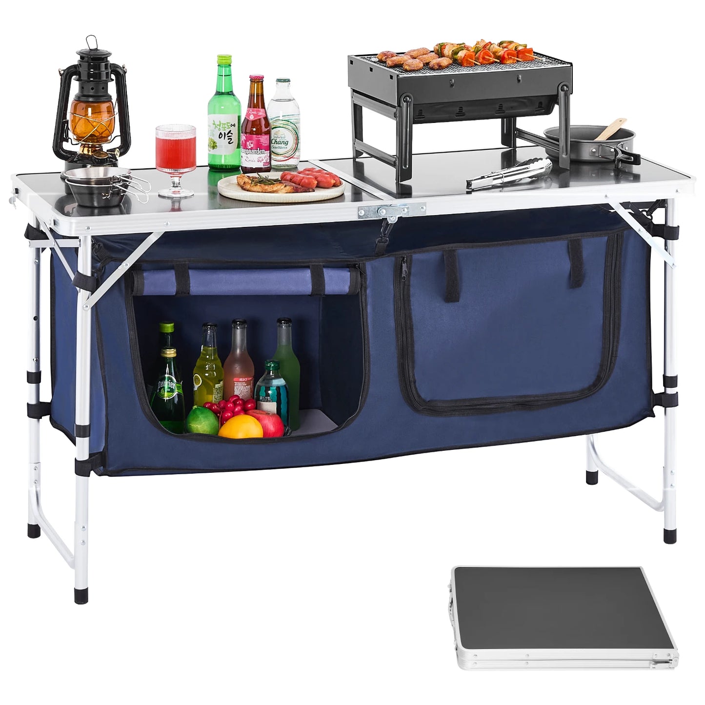SucceBuy Aluminum Folding Camping Kitchen Table Outdoor Cook Station