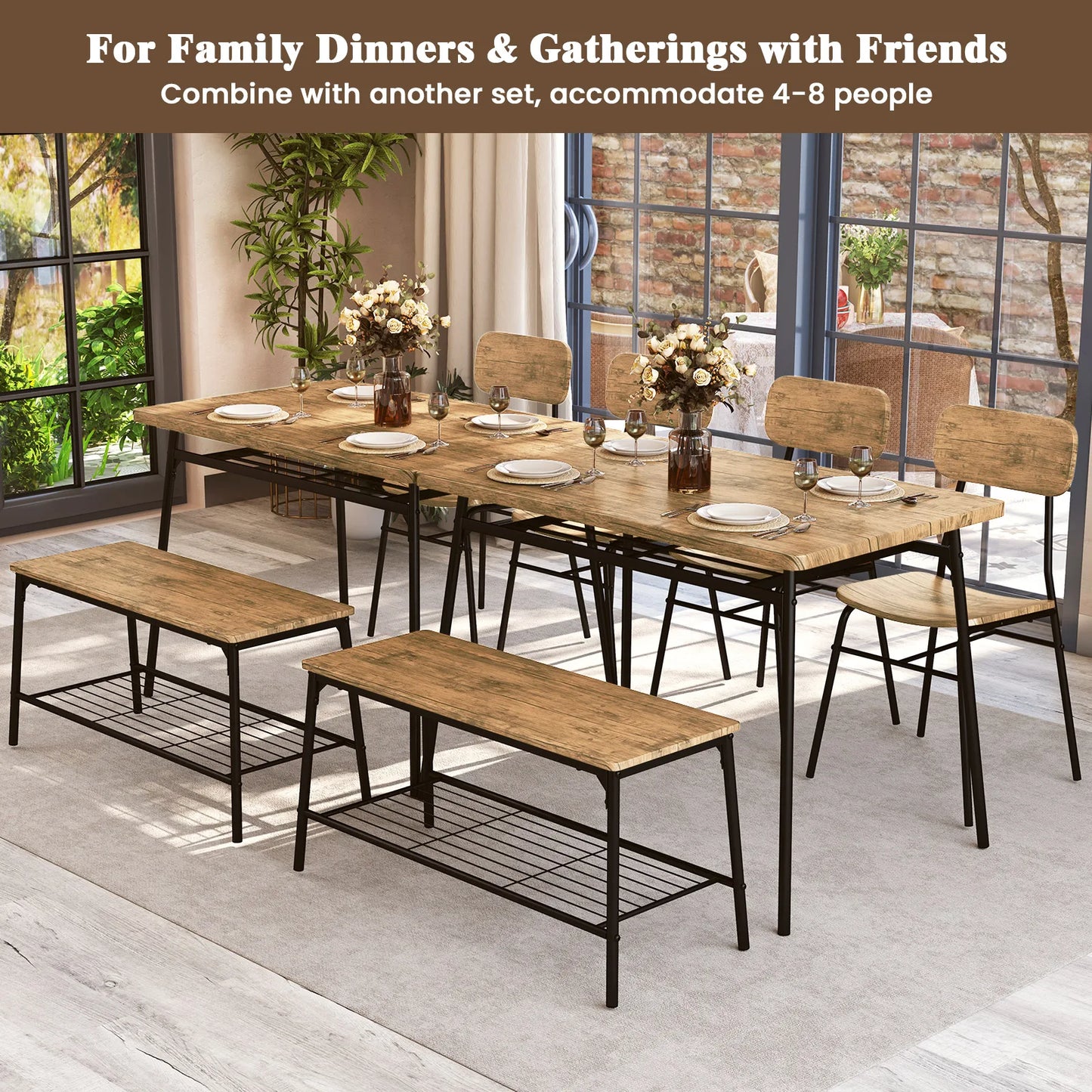 HOMASIS Dining Table Set For Four With Bench And Chairs