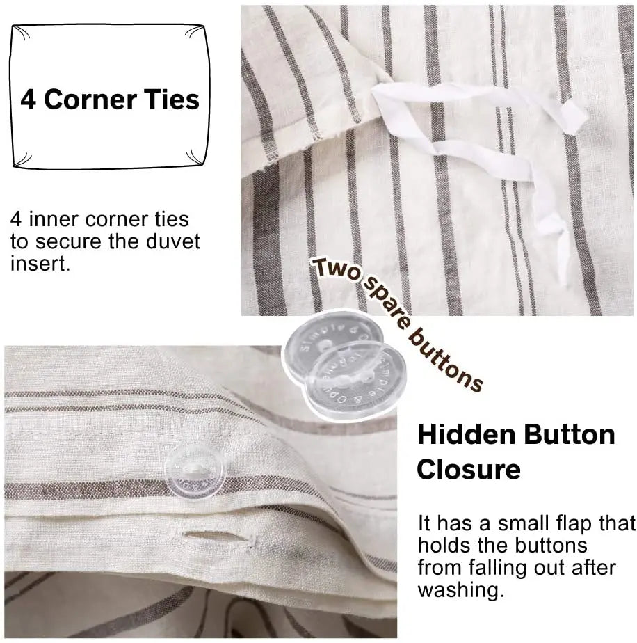 Simple Opulence 100 Linen Duvet Cover Set 3Pcs Striped