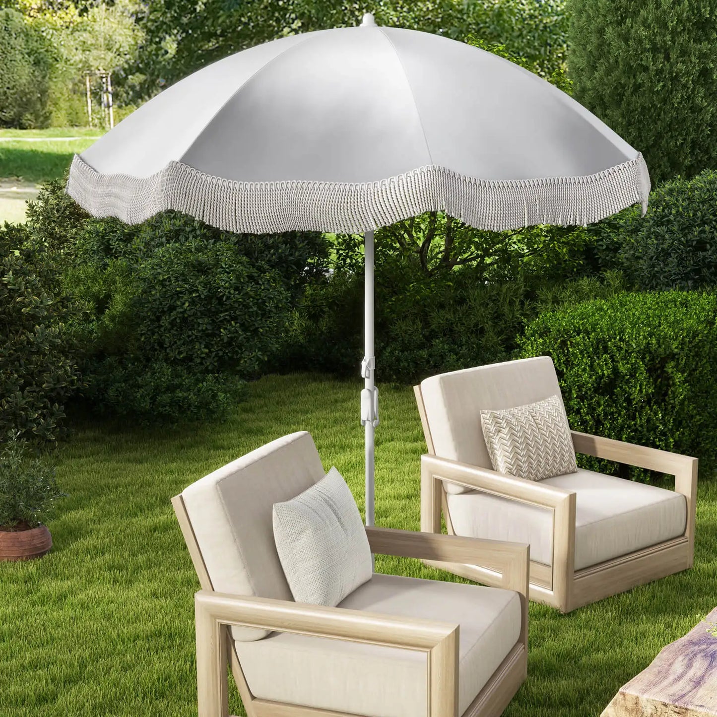HOMASIS Outdoor Fringe Patio Umbrella With Tilt And Carry Bag