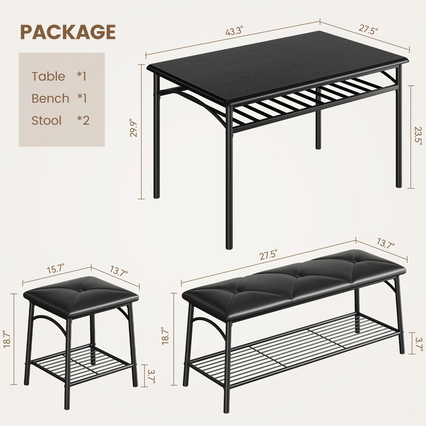 HobbyLane Dining Table Set For 4 With Upholstered Bench Stools