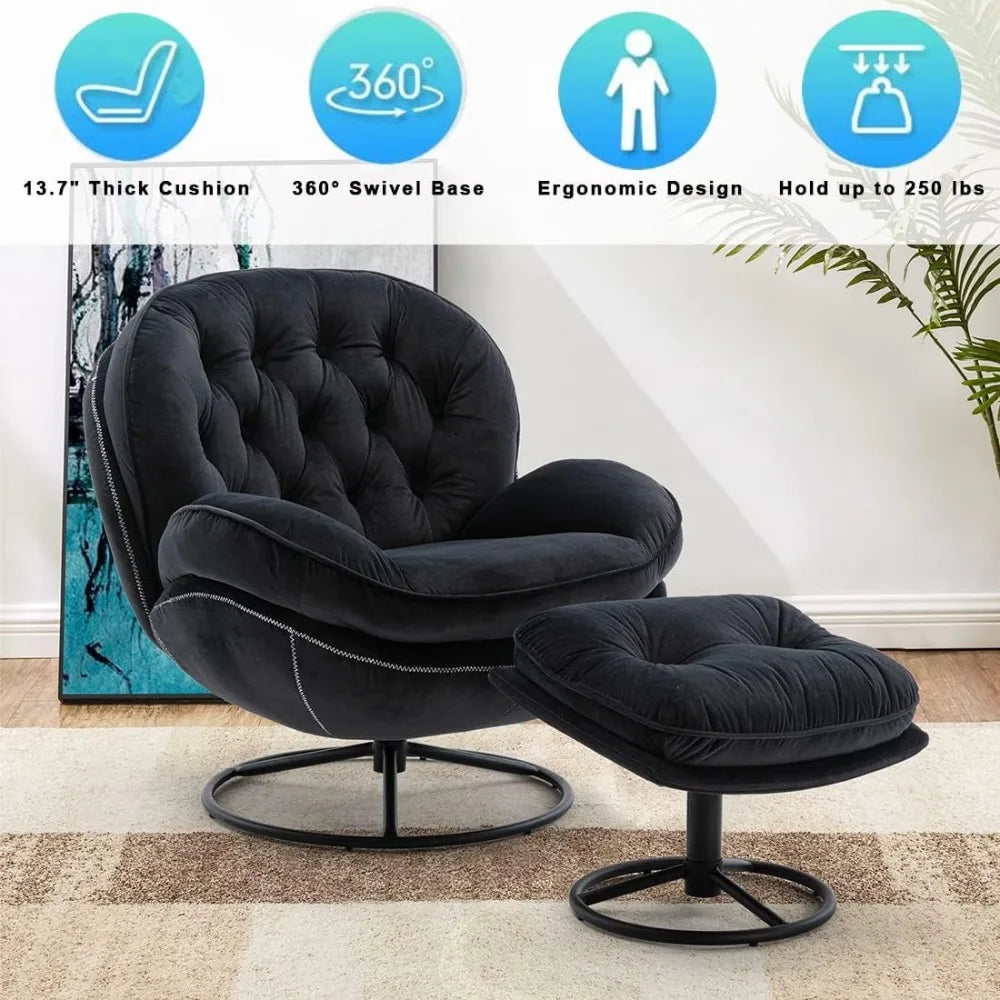 RBXC Velvet Swivel Accent Chair With Ottoman Set