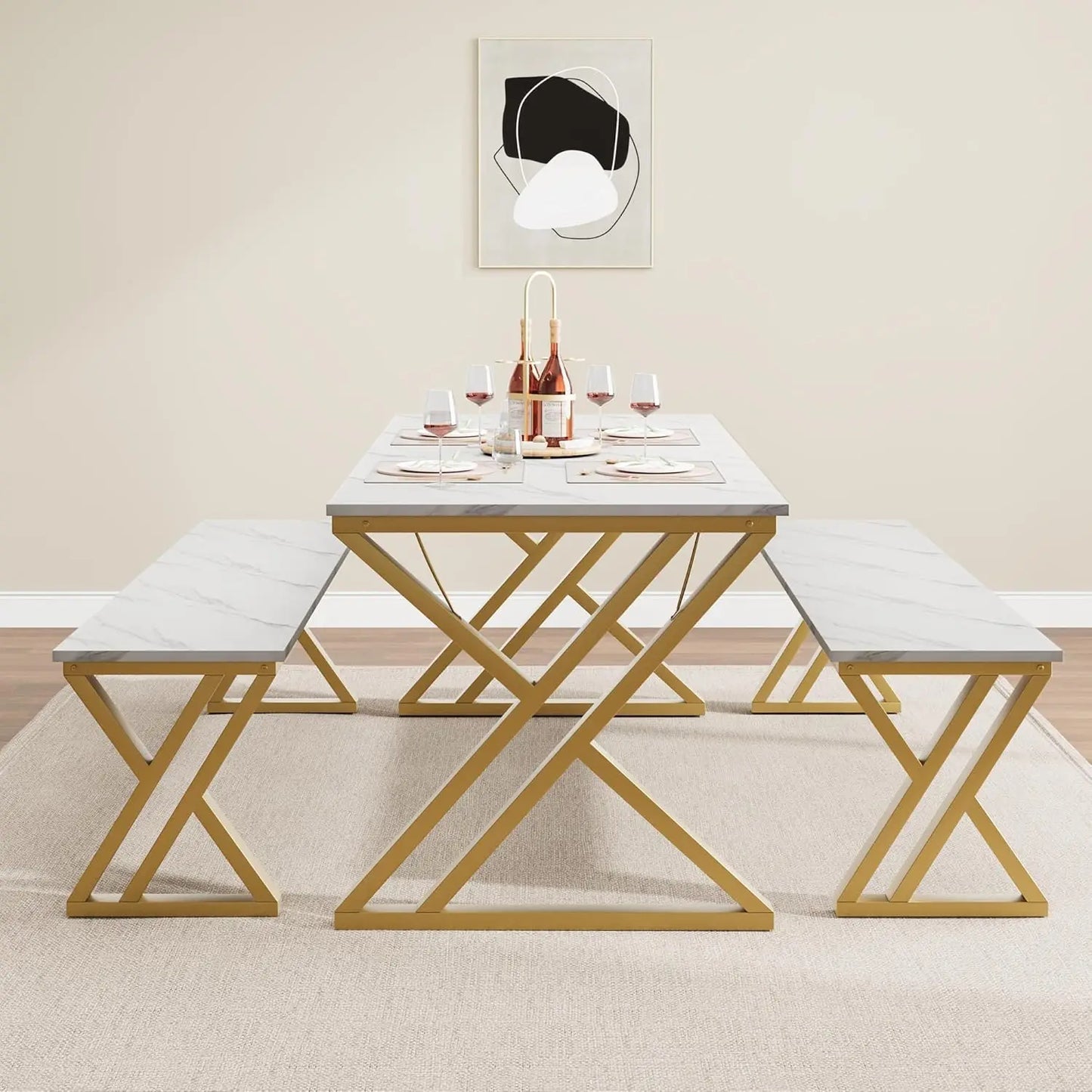 HobbyLane Kitchen Table Set For 4 With Benches SpaceSaving Dinette