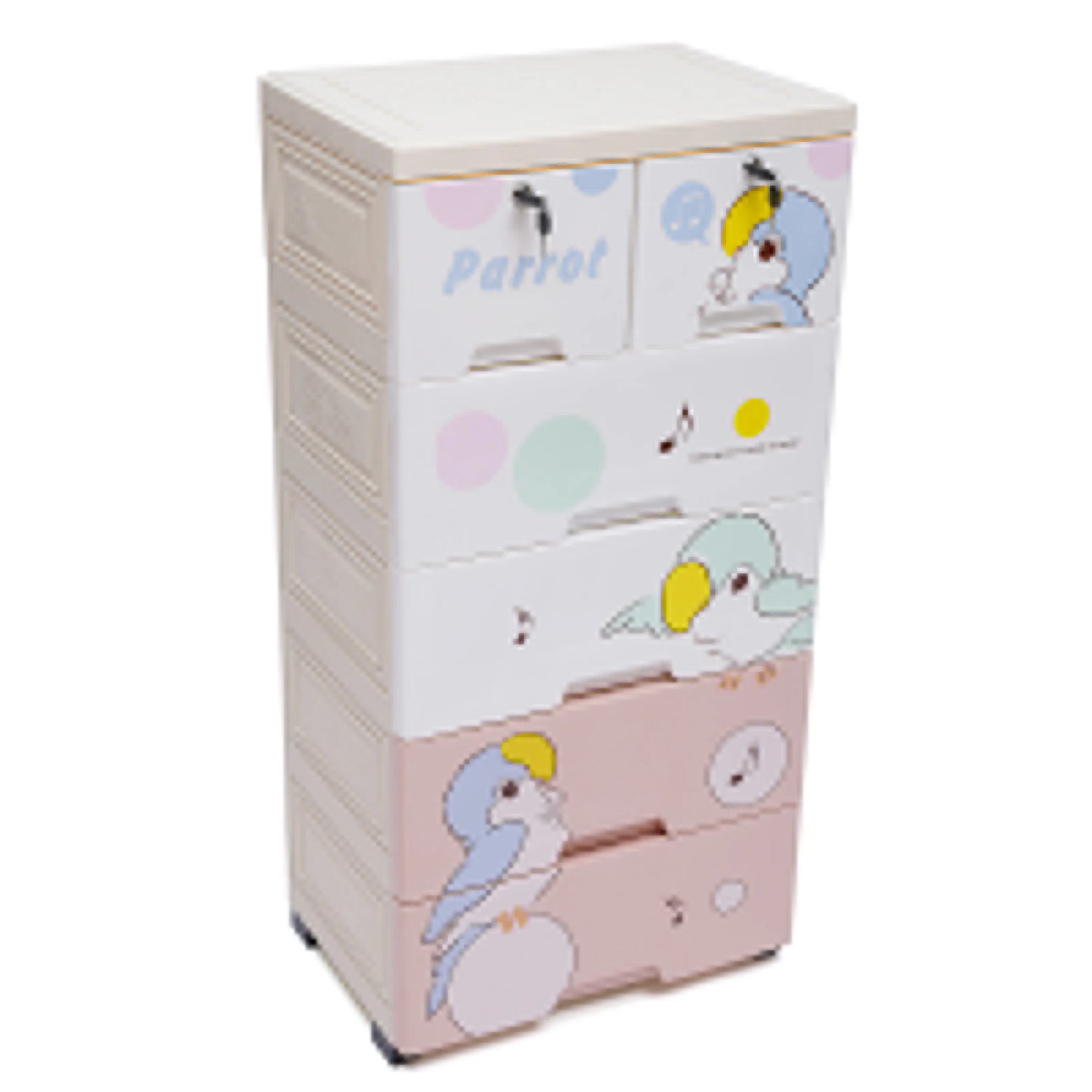 Modern Rolling Plastic Dresser Cabinet Six Drawer Organizer