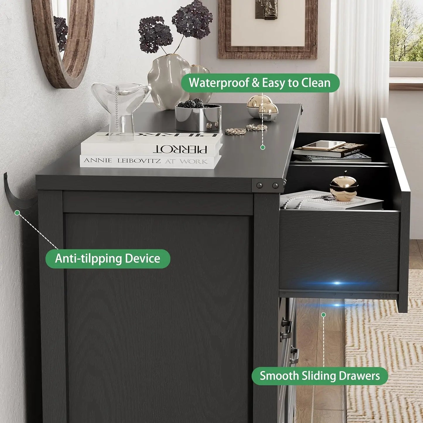 Eight-Drawer Dresser With Metal Handle Modern Wood Chest Bedroom