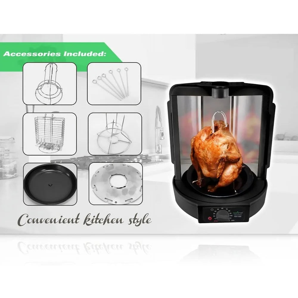 XMSJ Vertical Countertop Rotisserie Oven With Rotating Design And ProgrammableTimer