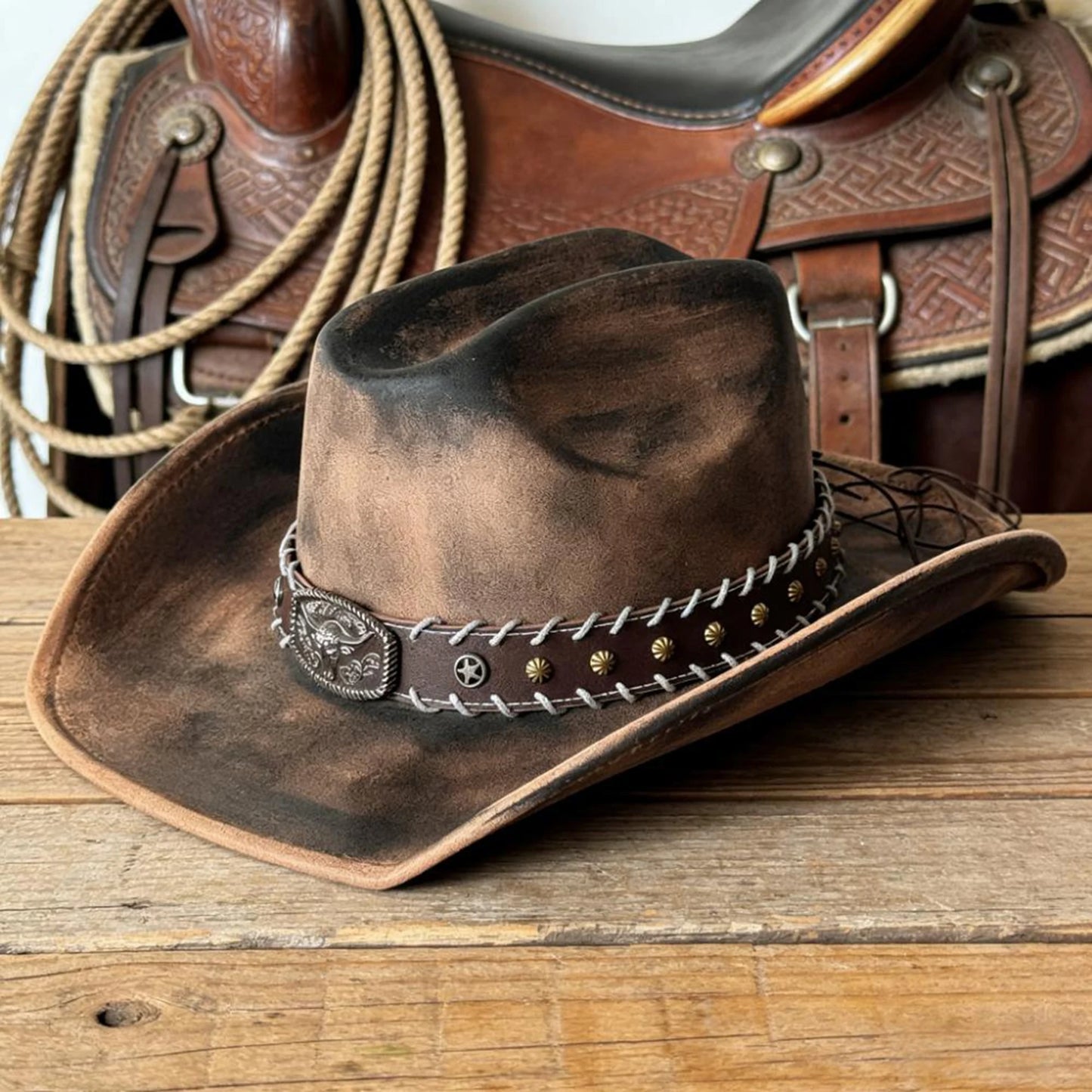 Classic Cowboy Hat With Wide Brim Concho Band Unisex