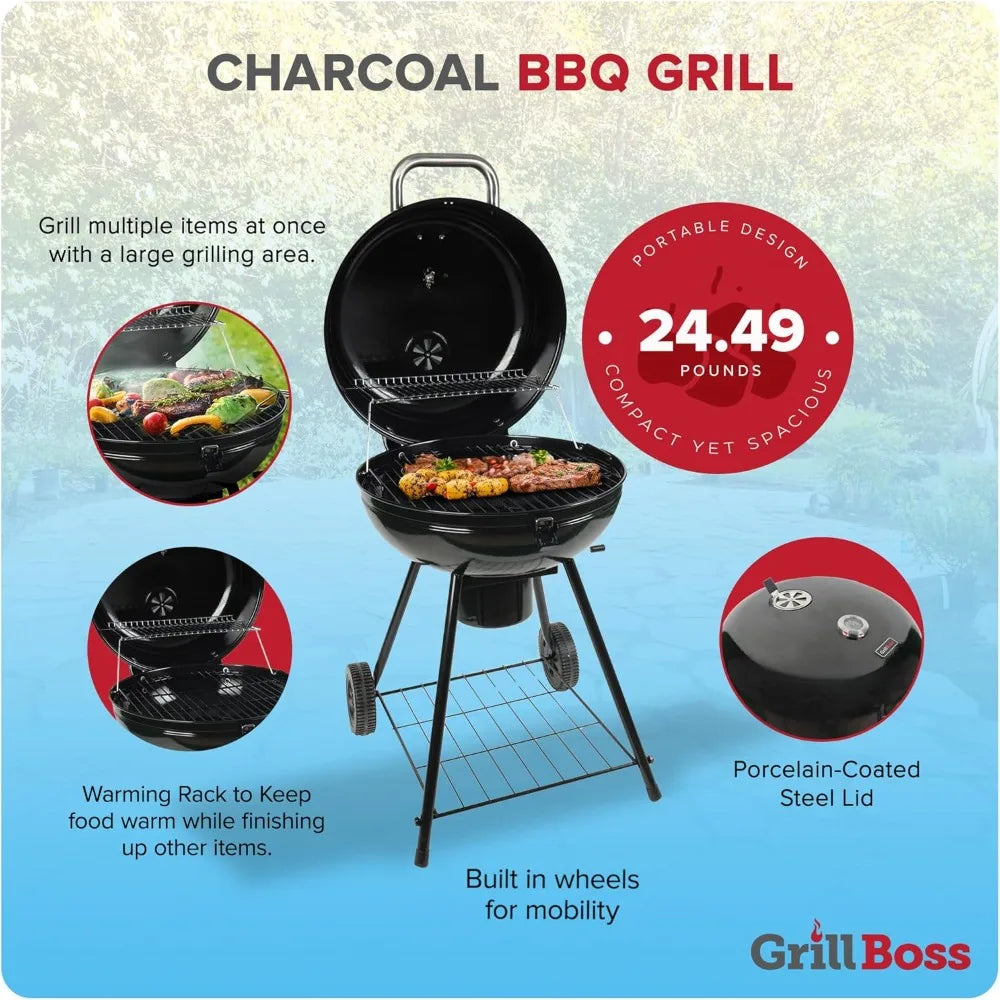 Grill Boss Charcoal Kettle Grill Portable Cooking Area