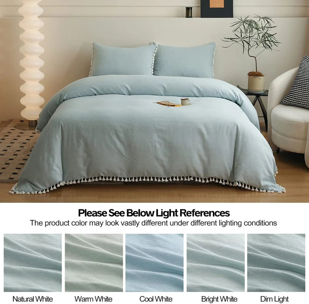 Simple Opulence Boho Linen Cotton Bedding Set With Tassels