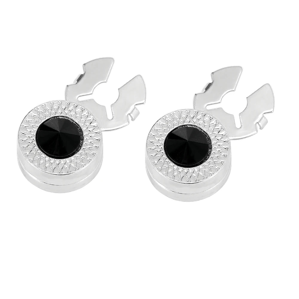 Crystal Design Round Cufflinks Silver Plated Zinc Alloy