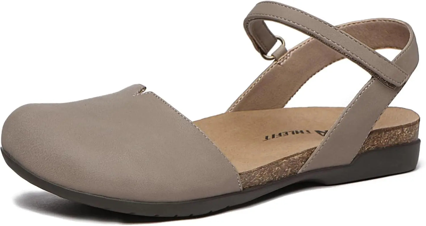 Womens Cork Footbed Closed Toe Sandals With Arch Support