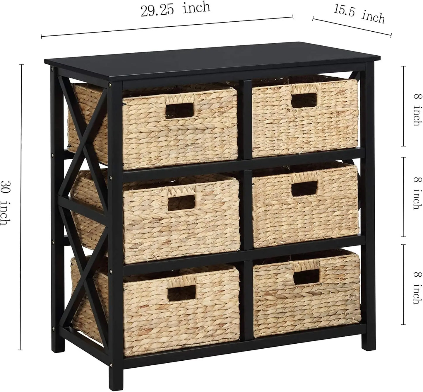 XMSJ 3-Tier X-Side End Storage Cabinet With Wicker Baskets