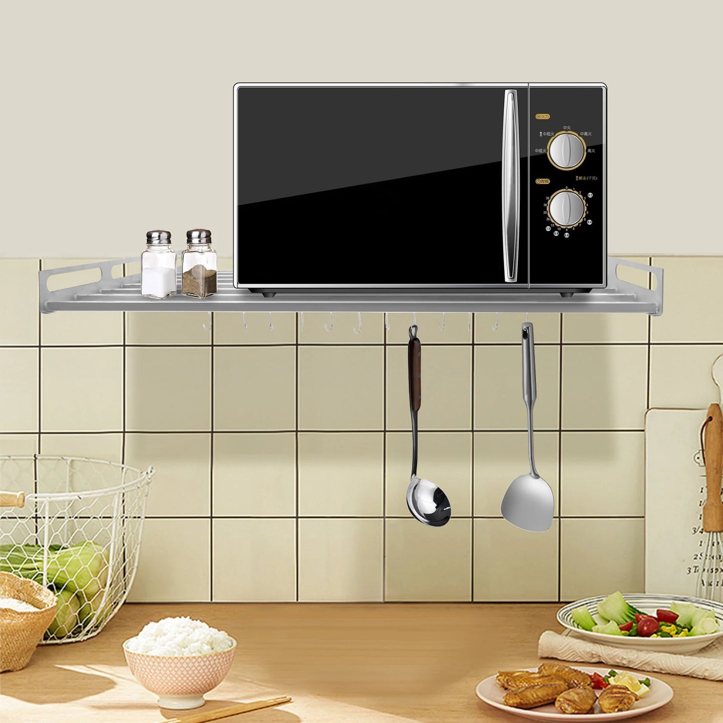 Hign-concerned Wall Mounted Microwave Rack Stainless Steel Kitchen Organizer