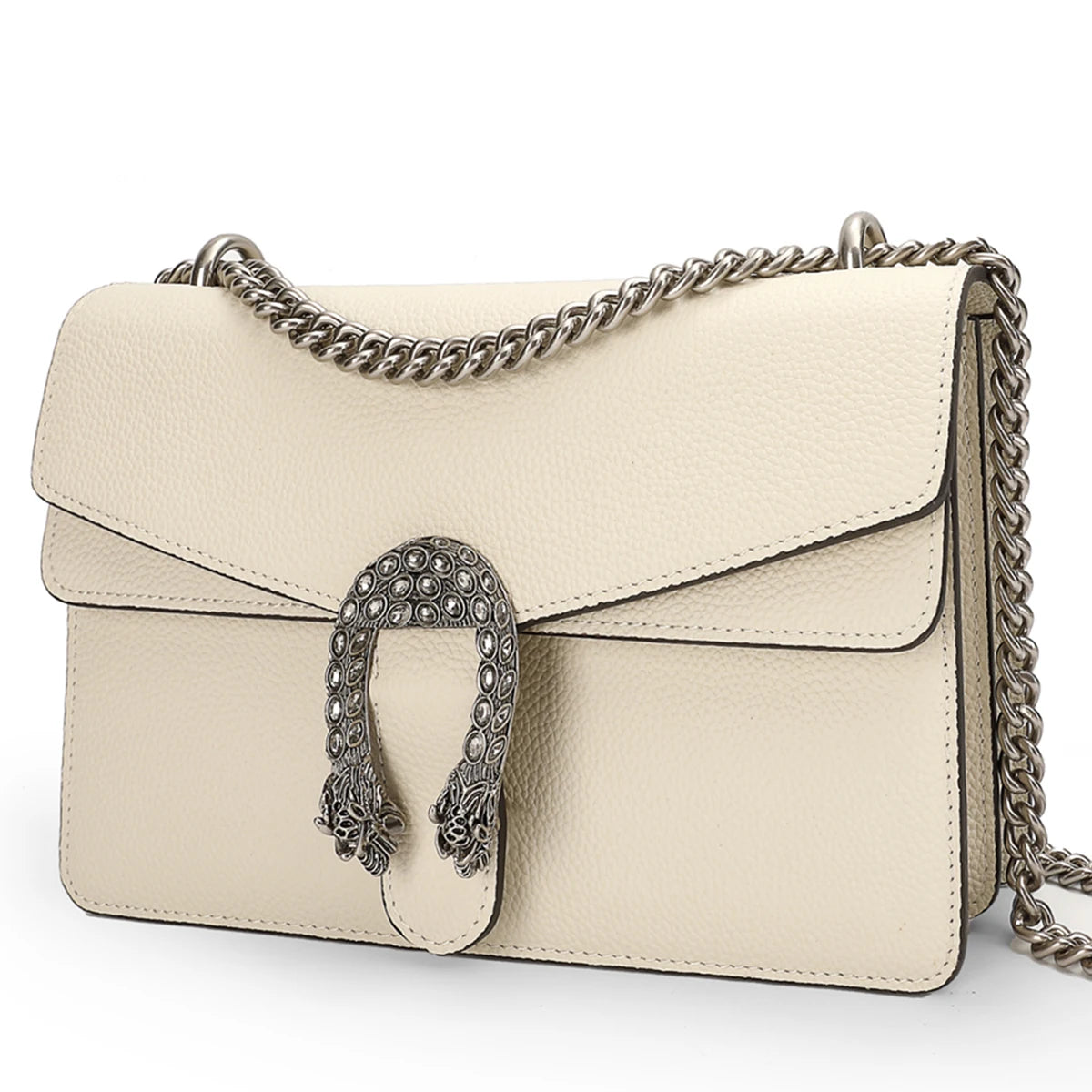 NONECN Genuine Leather Crossbody Bag For Women With Chain