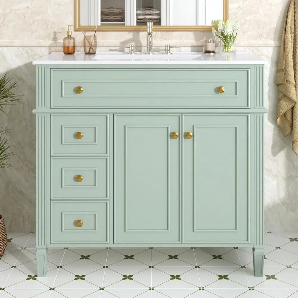 Bathroom Vanity Cabinet With Ceramic Sink, Solid Wood Frame