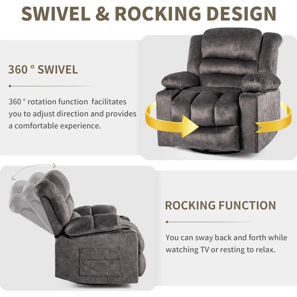 Recliner Chair Rocker Ergonomic 360 Degree Swivel for Living Room