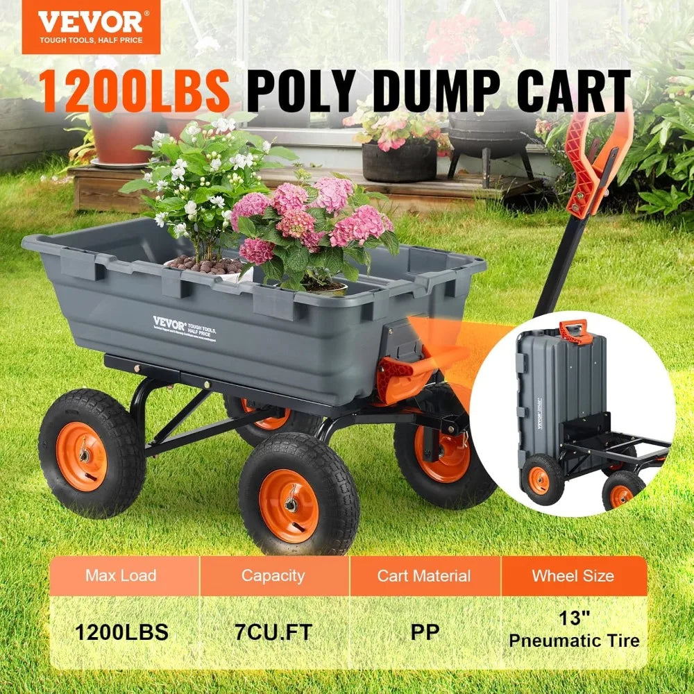 XMSJ VEVOR Garden Tipping Cart With Dual Function Handle