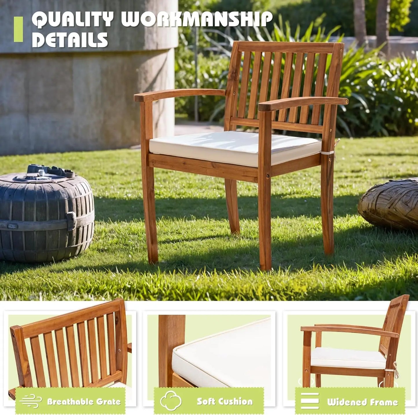 OEING Outdoor Dining Set Acacia Wood Table And Chairs