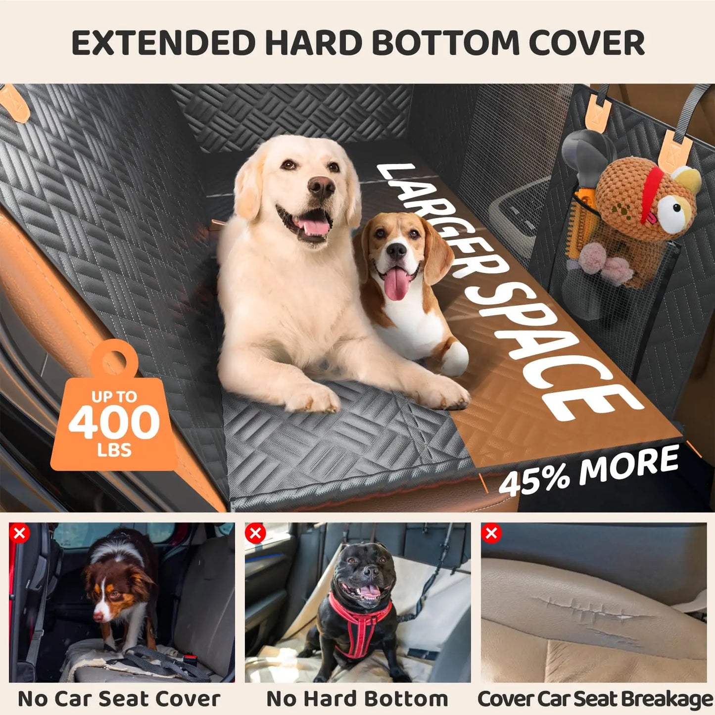NONECN Dog Car Seat Cover Back Seat Extender, Heavy-Duty Hammock