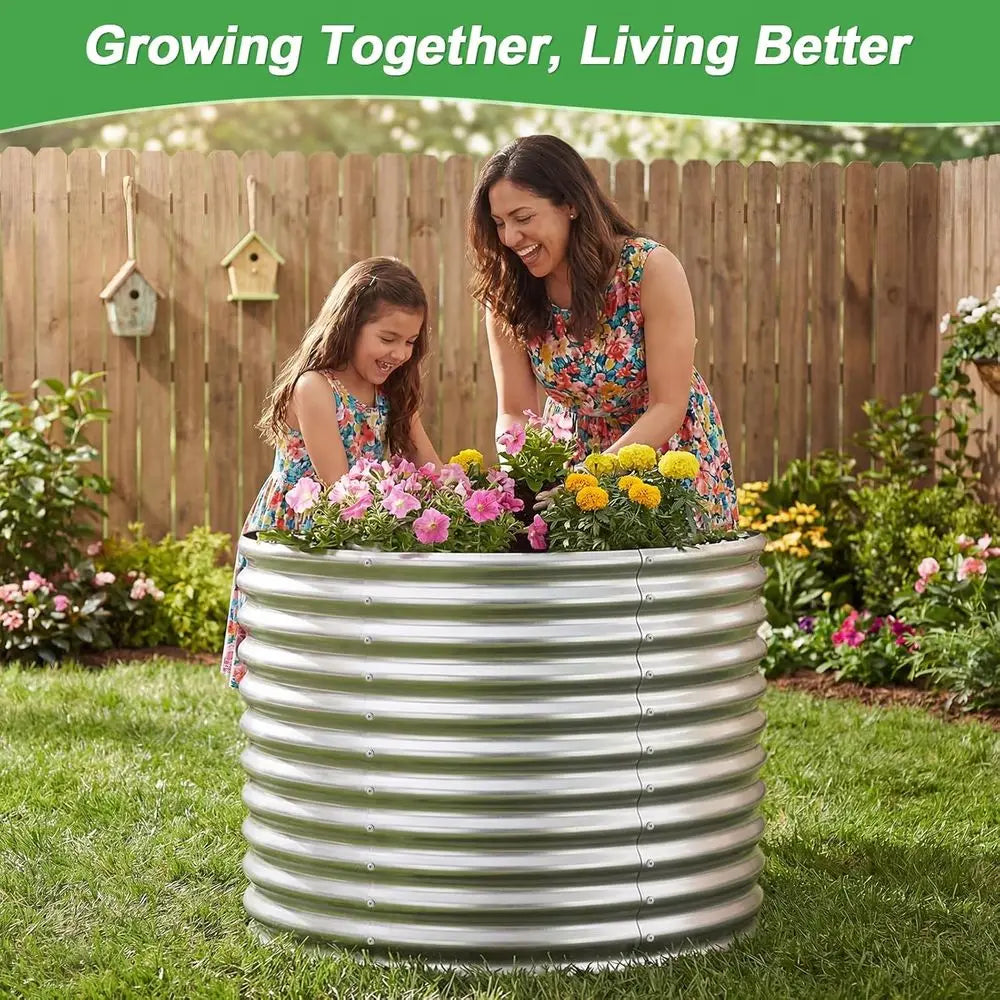Set Of 2 Galvanized Steel Round Raised Garden Beds