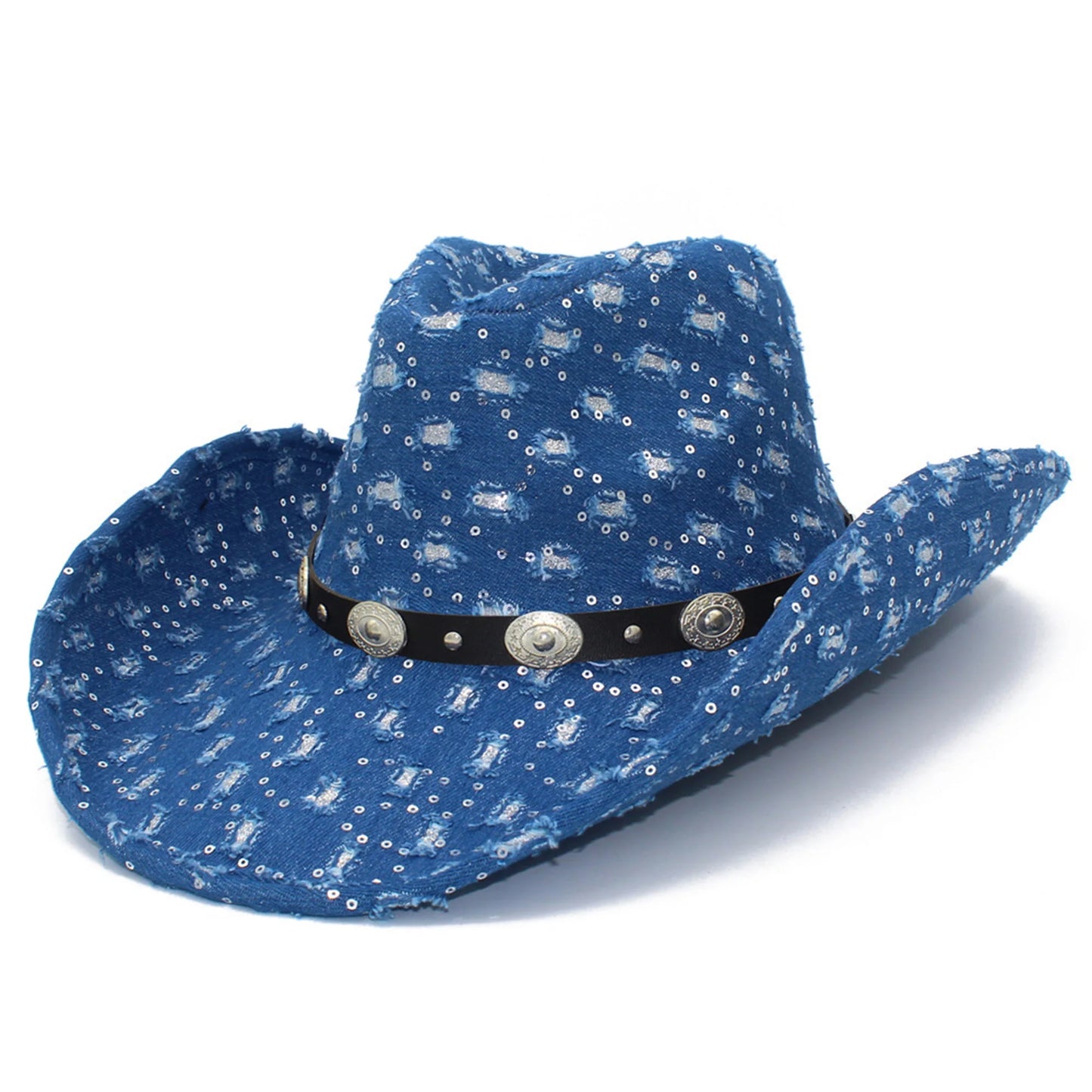 NONECN Vintage Distressed Cowboy Hat With Concho Band