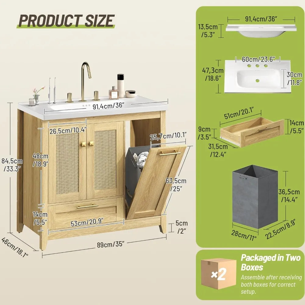 Freestanding Bathroom Vanity With Ceramic Sink And Storage