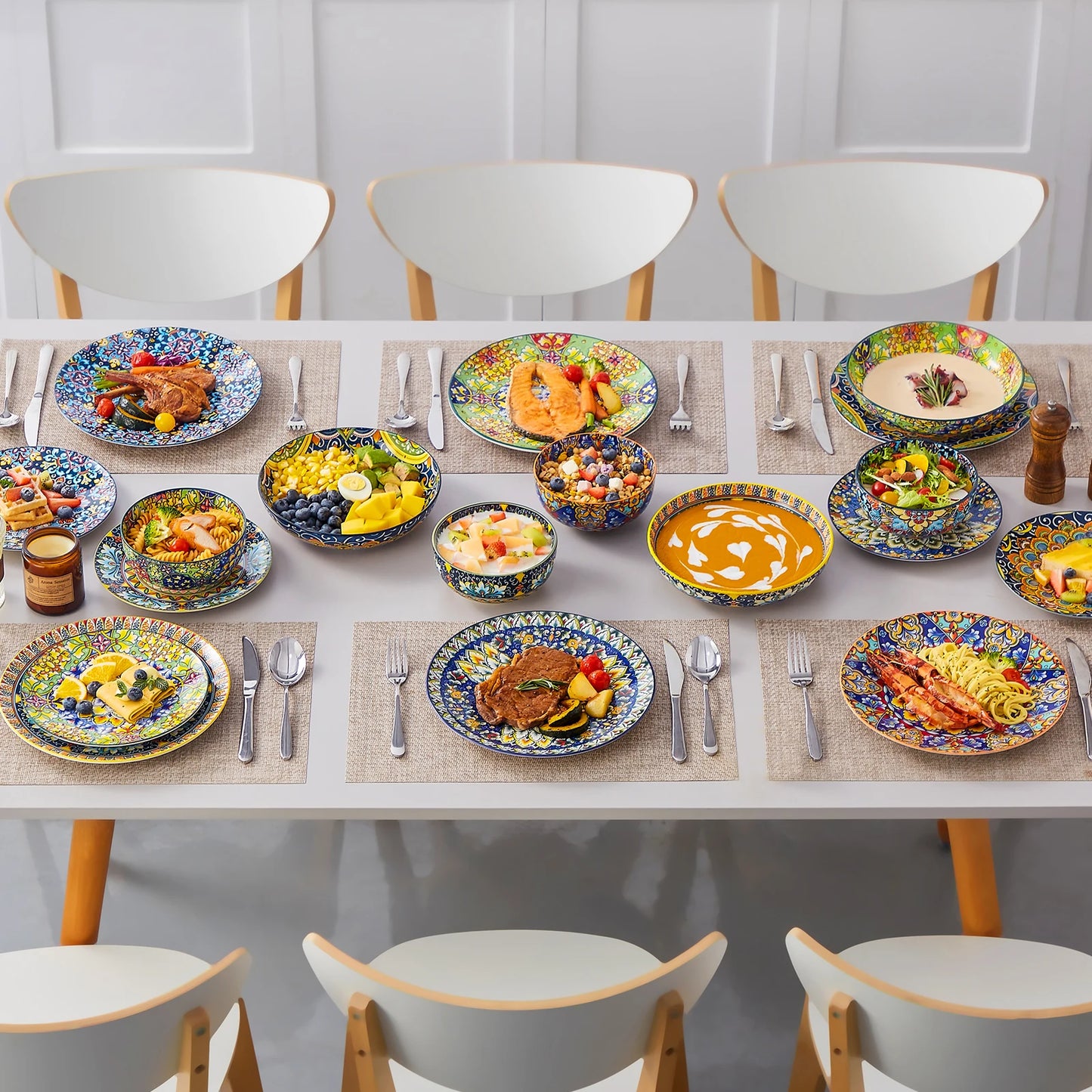 MALACASA Bohemian Porcelain Dinnerware Set 24-Piece
