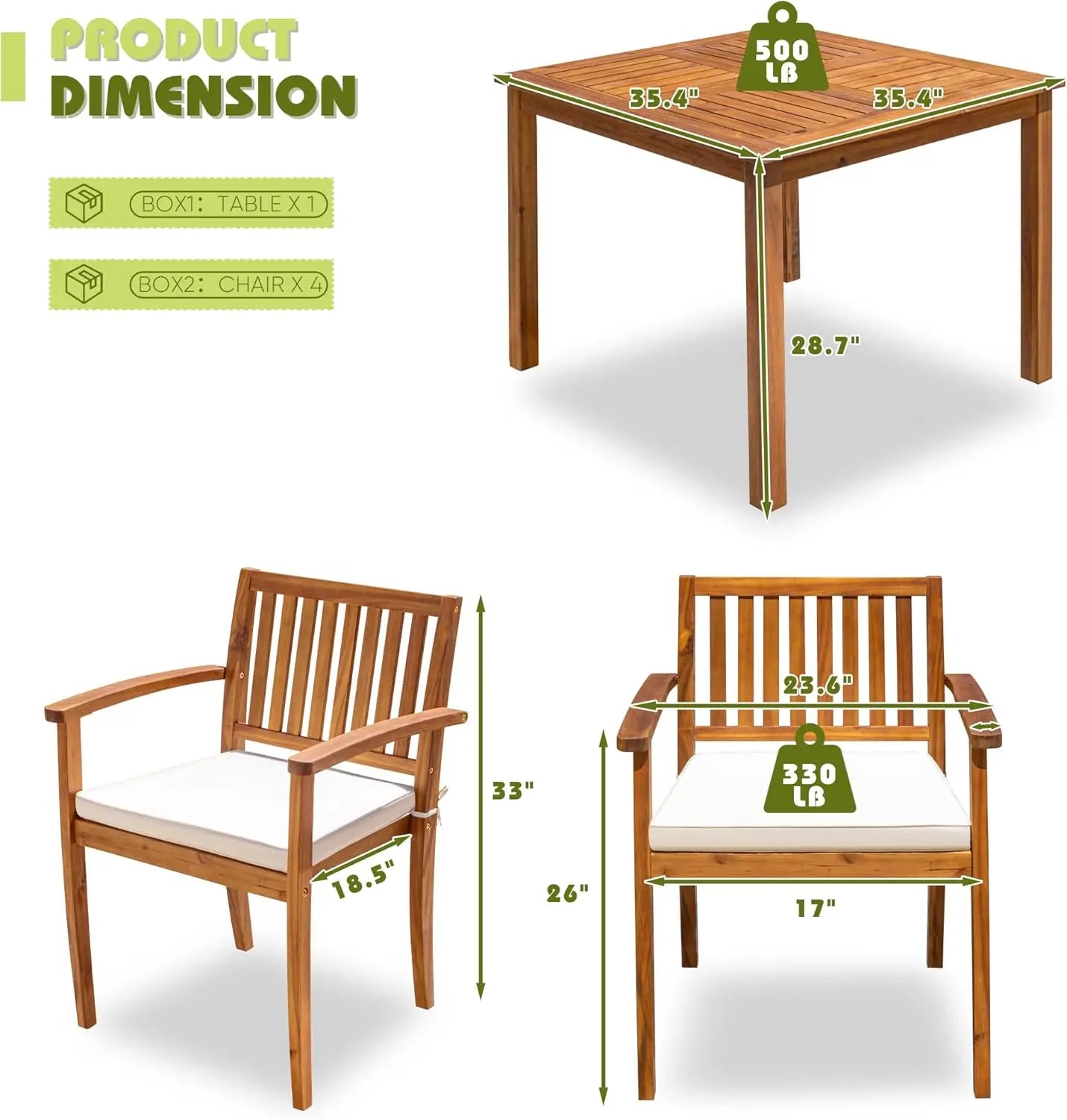 OEING Outdoor Dining Set Acacia Wood Table And Chairs