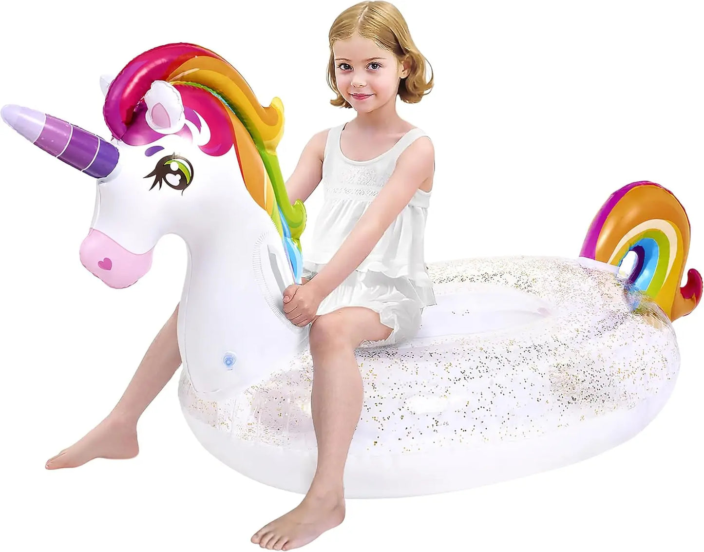 Joyfy Unicorn Inflatable Pool Float Glitter Ride On