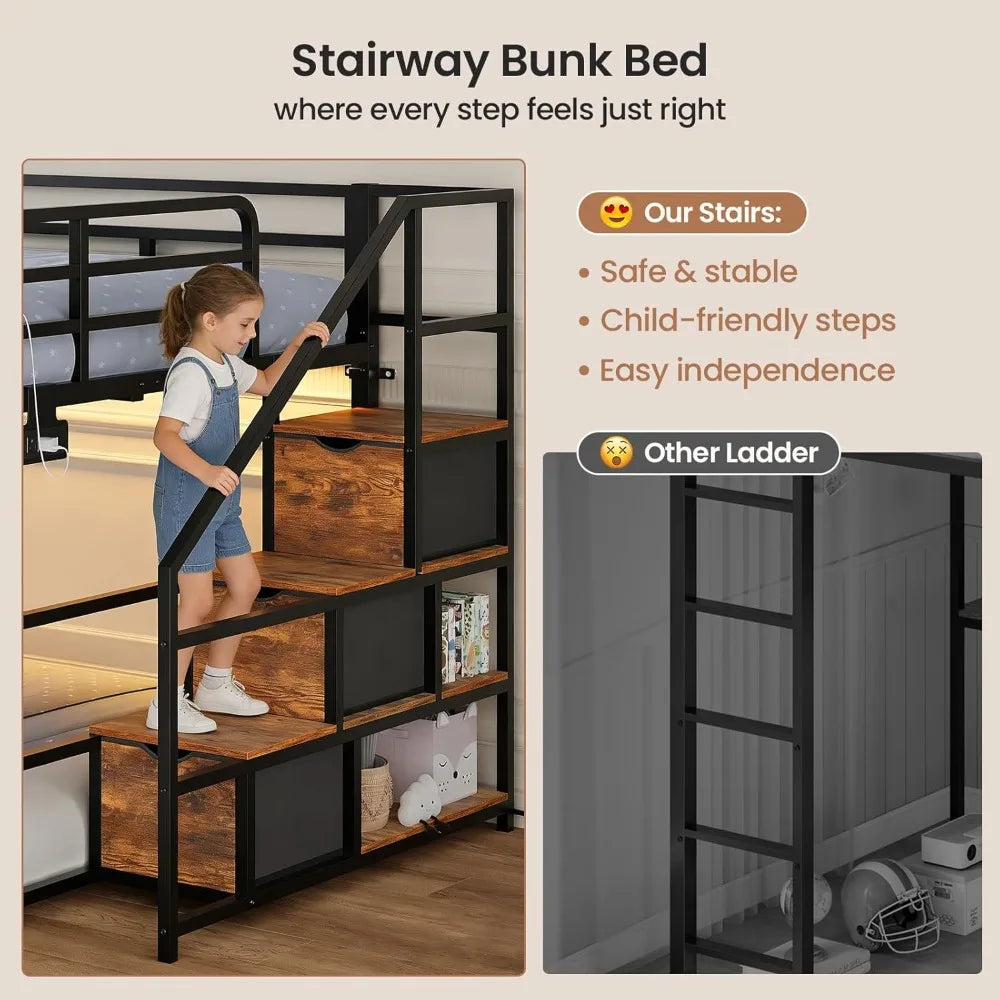 XIAOLANG Low Bunk Bed Full Over Full With Stairs RGB