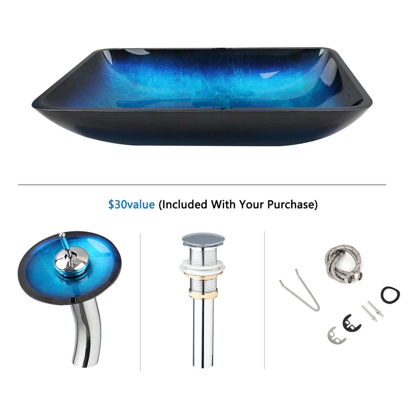 YANKSMART Tempered Glass Basin Sink With Faucet Set