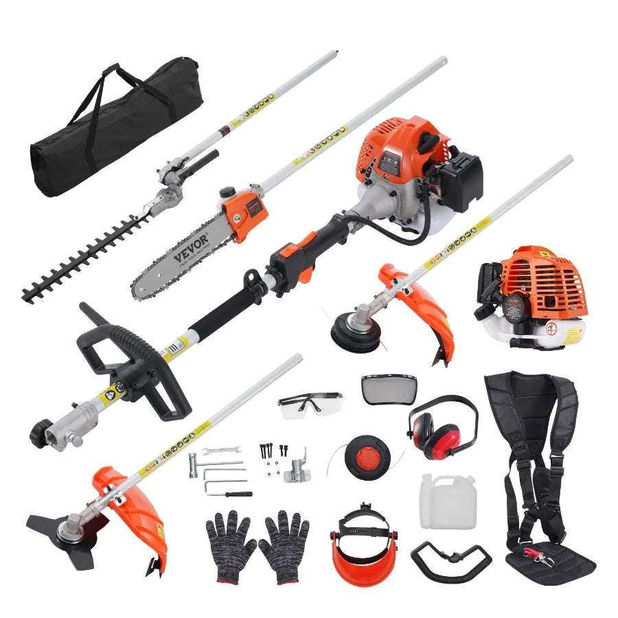 Hignconcerned 26cc 6in1 Gas Hedge Trimmer Multi Tool Weed Eater String Trimmer Brush Cutter Edger Pole Saw Chainsaw