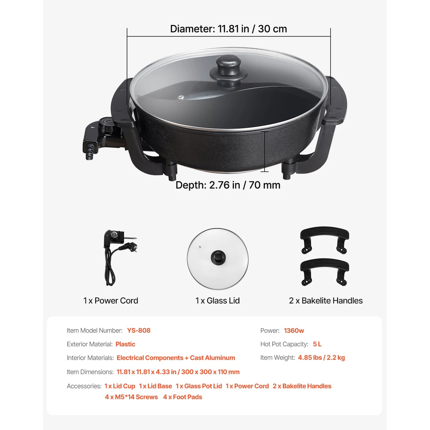 SucceBuy Double-Flavor Nonstick Electric Hot Pot Shabu Shabu Cooker