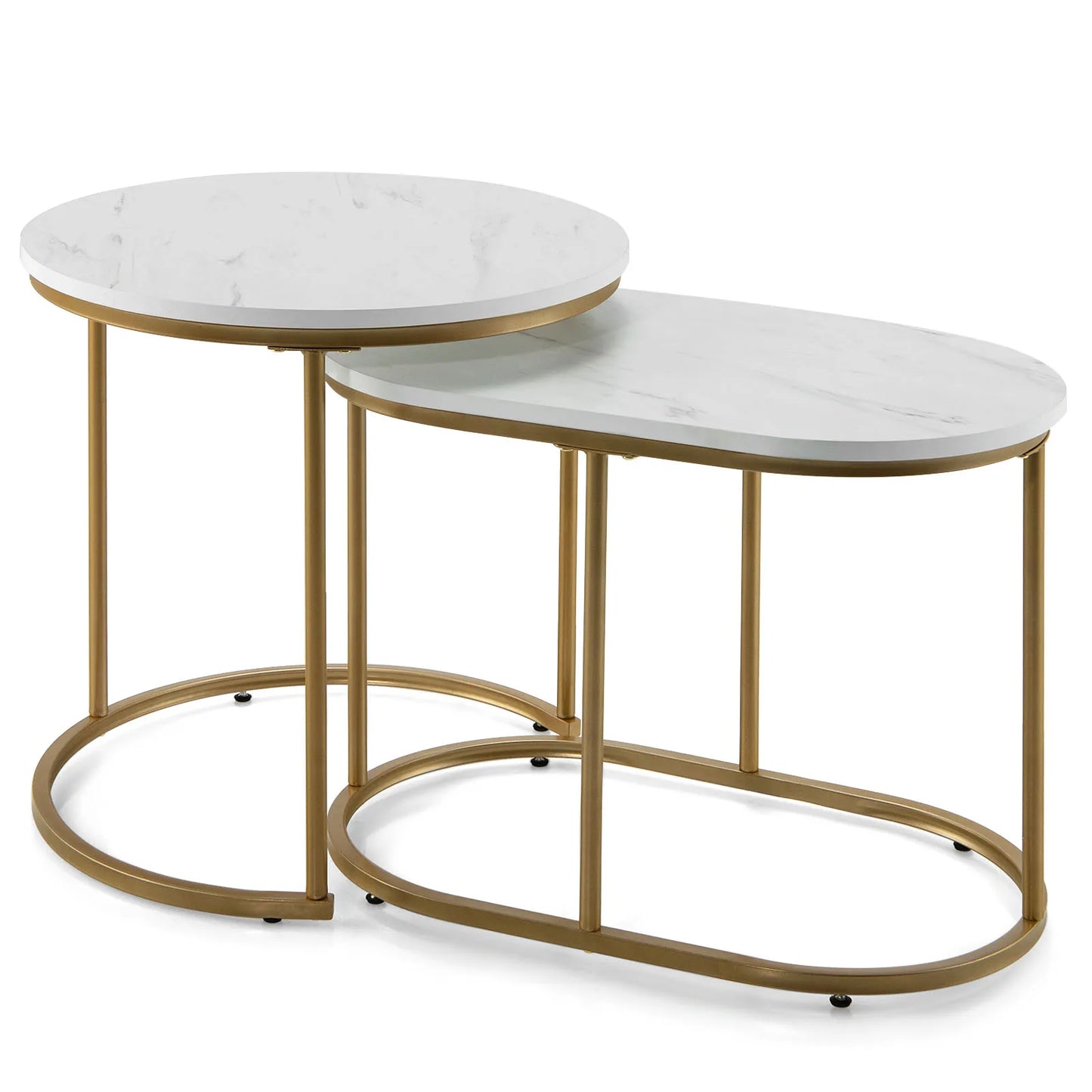 HOMASIS Nesting Coffee Tables Set of 2 Marble Finish Living Room