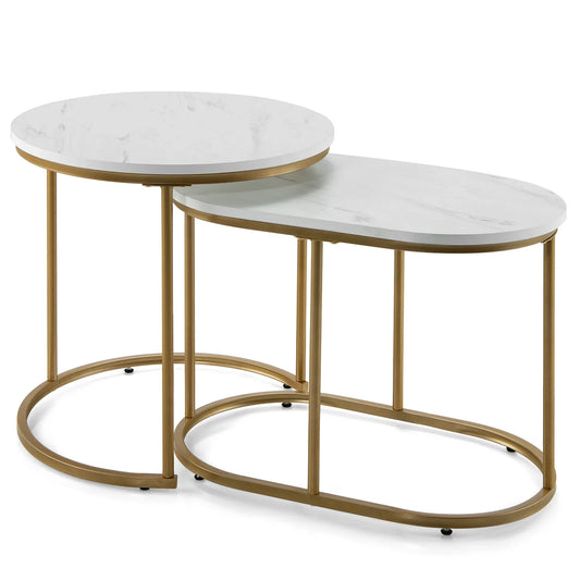 HOMASIS Nesting Coffee Tables Set of 2 Marble Finish Living Room
