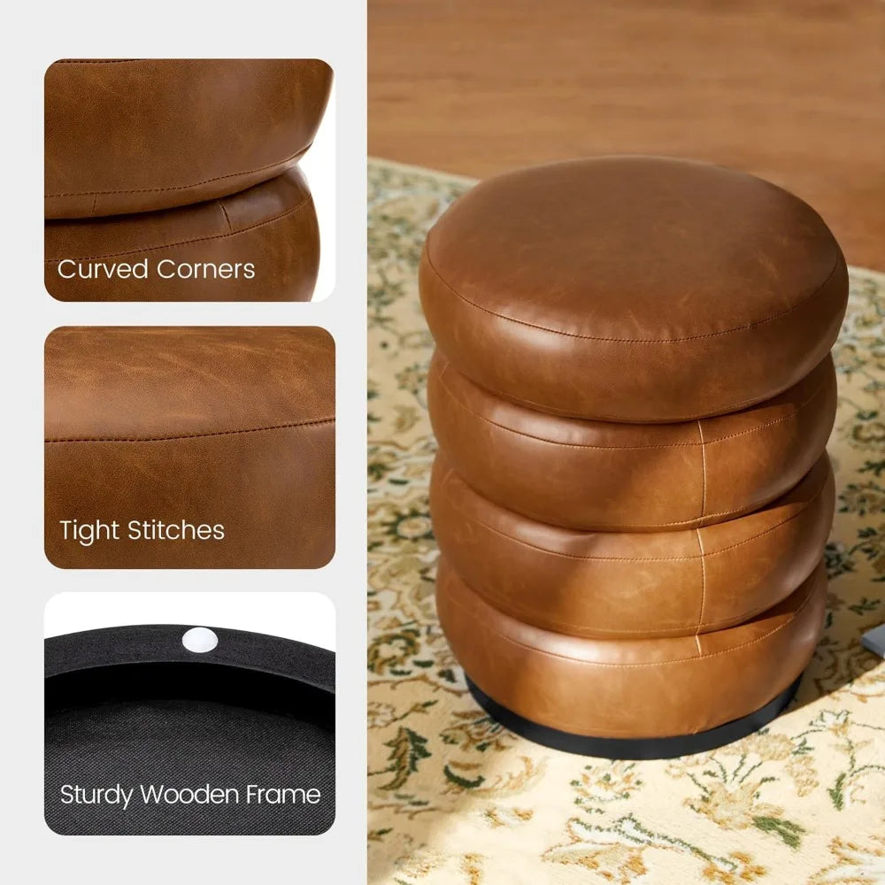 DAFIFY Round PU Leather Storage Vanity Ottomans Set of 2