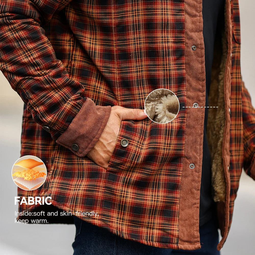 NONECN Men's Plaid Sherpa Lined Winter Bomber Jacket