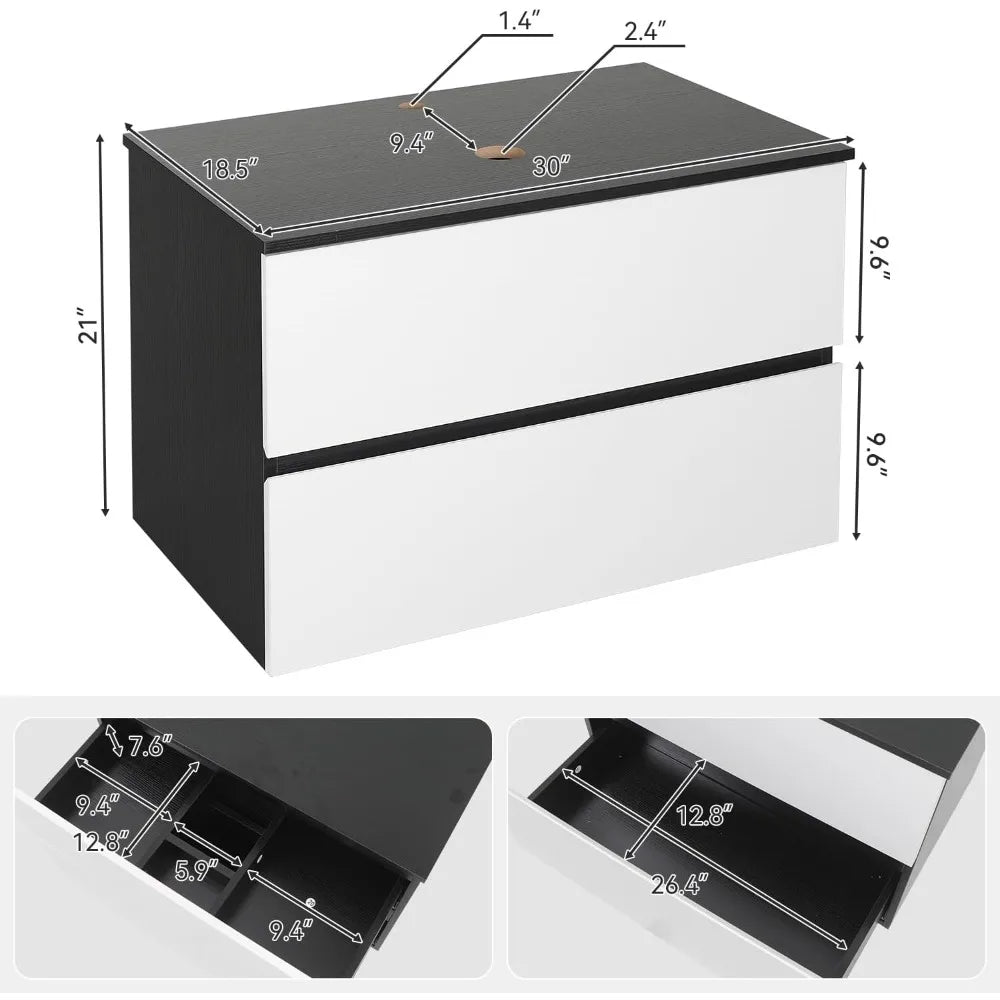 Wall Mounted Bathroom Vanity Cabinet With Two Drawers Glass Sink