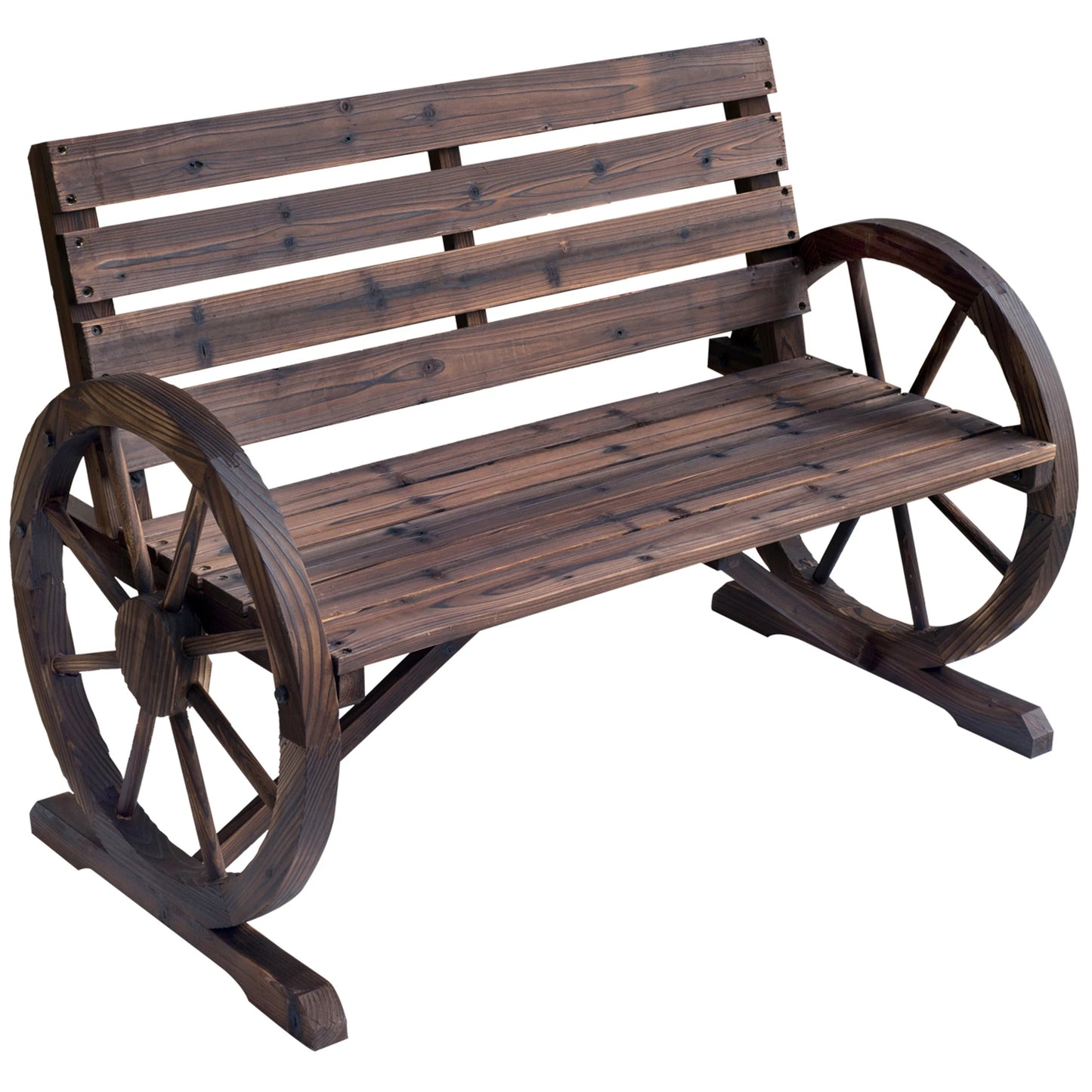 Outsunny Wagon Wheel Bench Outdoor Garden Chair Loveseat