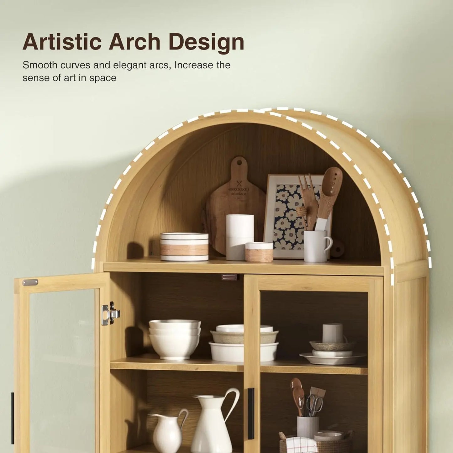 XMSJ Arched Fluted Door Cabinet With Tempered Glass