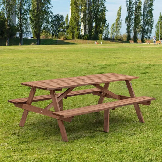 Outdoor Fir Wood Table With Bench Patio Dining Set