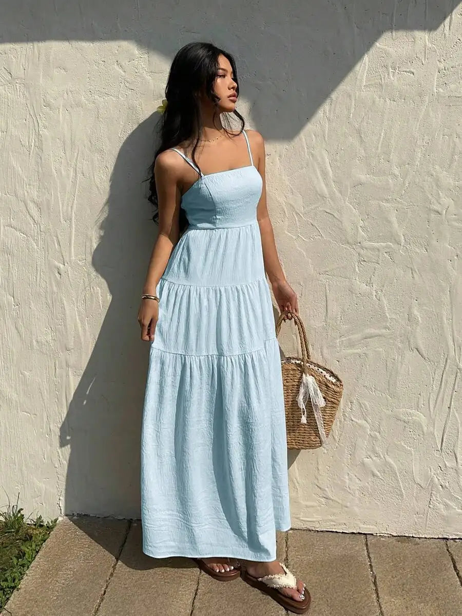 Textured Tiered Camisole Maxi Dress With Adjustable Straps