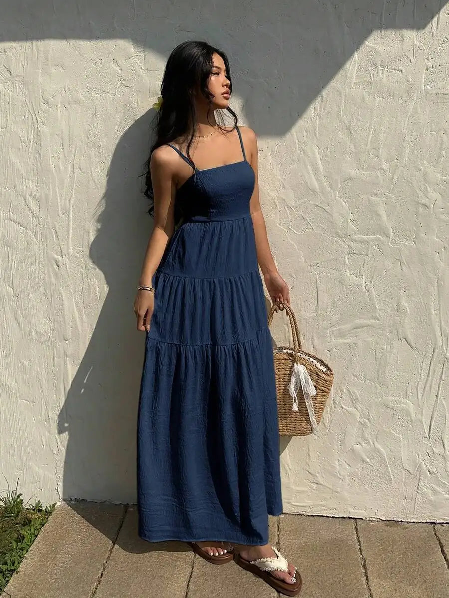 Textured Tiered Camisole Maxi Dress With Adjustable Straps