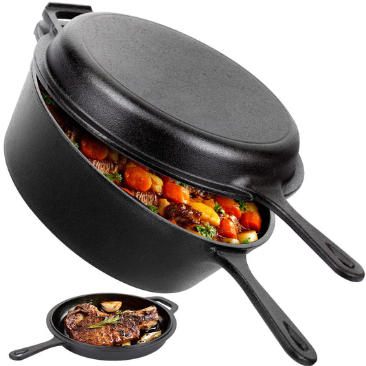Preseasoned Cast Iron Dutch Oven and Skillet Combo Cookware Set