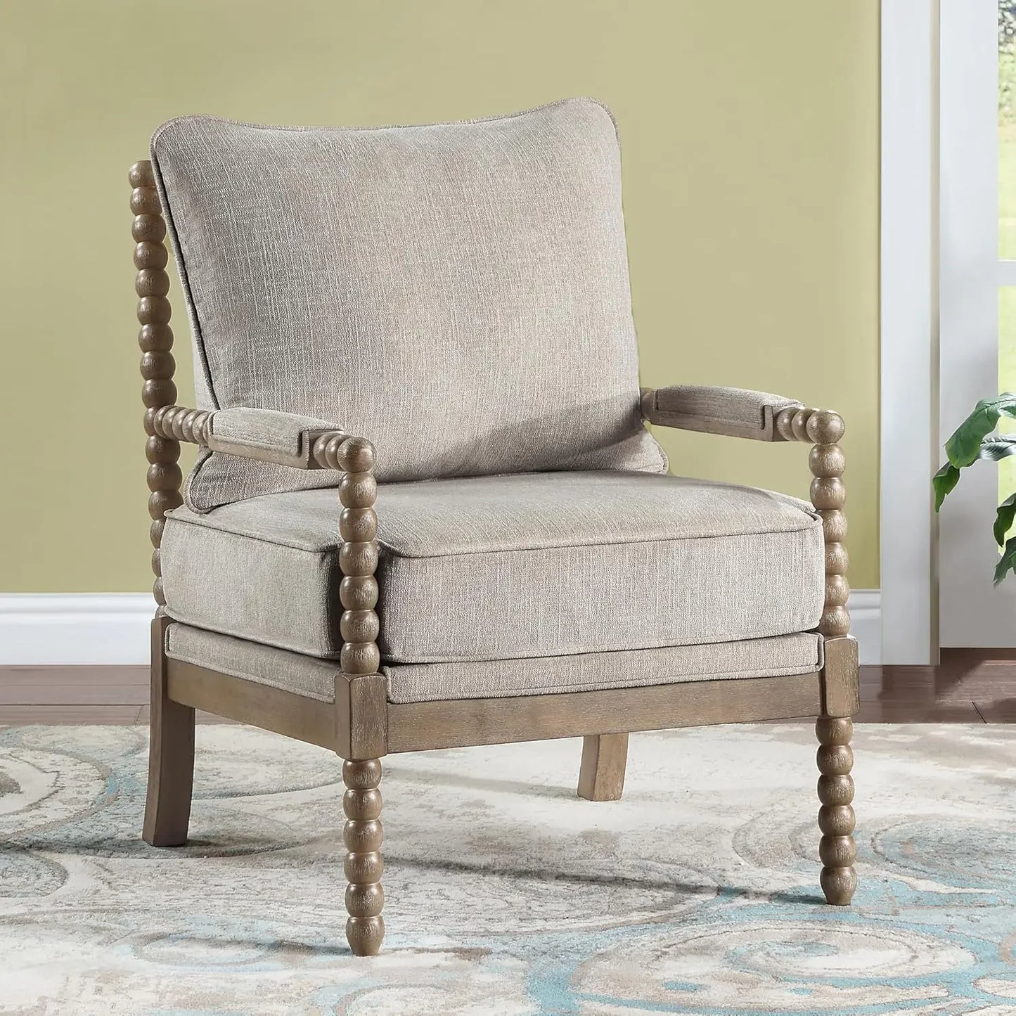 ANGDUO Linen Spindle Arm Chair With Wood Frame Dining Chair