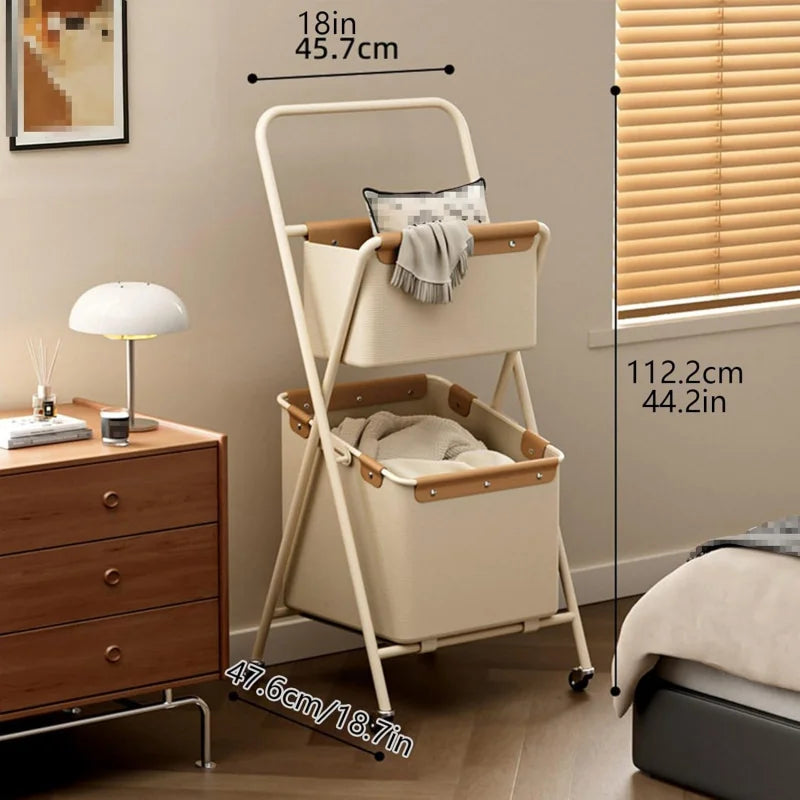 QIFANGHE 2-Tier Foldable Laundry Basket With Swivel Wheels