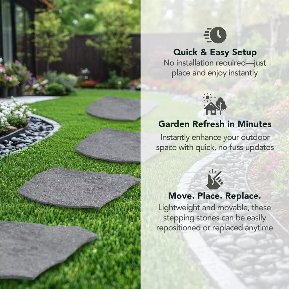 Four Pack Rubber Rock Garden Stepping Stones for Outdoor Walkway
