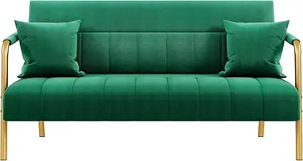 DAFIFY Modern Velvet Sofa With Gold Tone Metal Arms