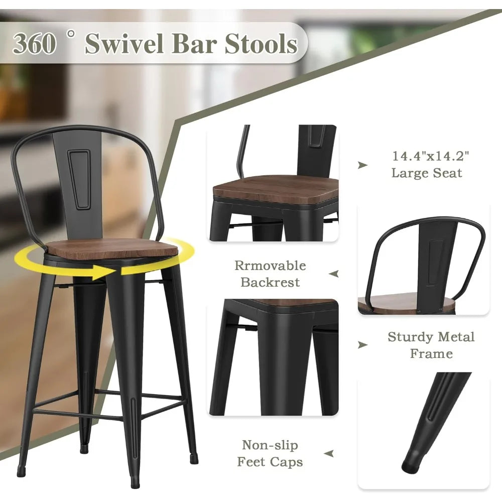 MOYU Swivel Metal Bar Stools Set 4 High Back Comfort